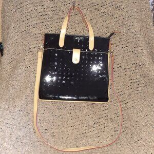 ARCADIA-Italy-Black Patent Leather Crossbody Bag/Satchel/Convertible-Excellent